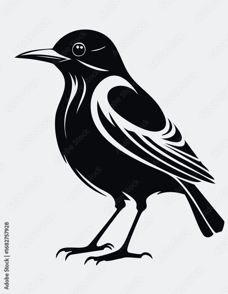 Obraz premium Bird Aves Animal Vector Logo in Black and White, Clean and Minimalist Style, Perfect for Wildlife Branding, Nature Illustration, and Distinct Animal Identity 