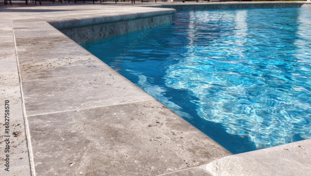Fototapeta premium Pool coping stones bordering a vibrant blue pool