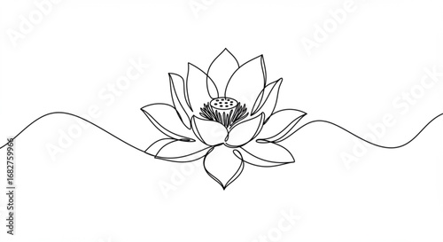 Elegant continuous line drawing of a blooming lotus flower symbolizing serenity and purity