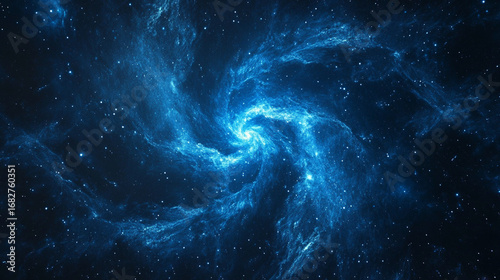 Vivid swirling nebulae in deep blue space, glowing cosmic clouds and starlight creating a mesmerizing galaxy wallpaper background.