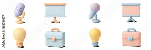 Stylized 3D icons for business and communication. Modern 3D Icon Set