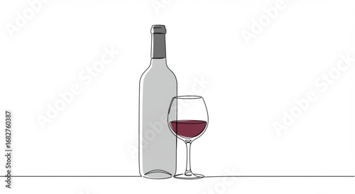 Elegant wine bottle and glass with rich red wine, perfect for sophisticated hospitality and lifestyle visuals.