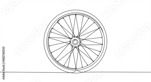 Sleek bicycle wheel line art design symbolizing motion, travel, and freedom