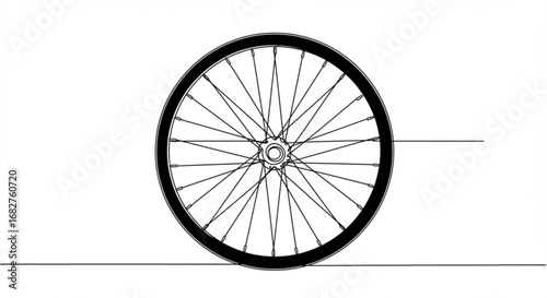 Sleek bicycle wheel design with intricate spokes, perfect for sports and transport concepts.
