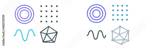 Abstract geometric shapes and data visualization elements on dark background. Modern 3D Icon Set