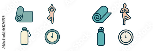 Yoga and Fitness Essentials Icons. Modern 3D Icon Set