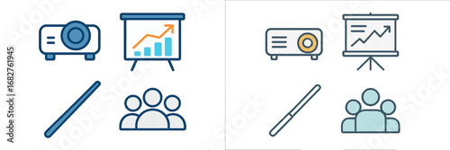 Business meeting and seminar icons for presentation. Modern 3D Icon Set