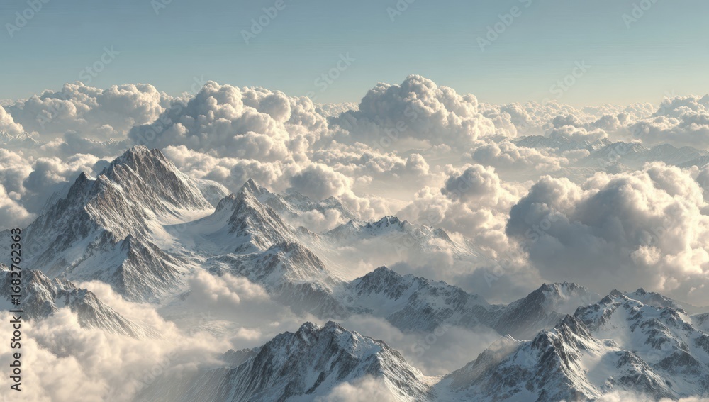 Fototapeta premium High-altitude view of snow-capped mountains and clouds