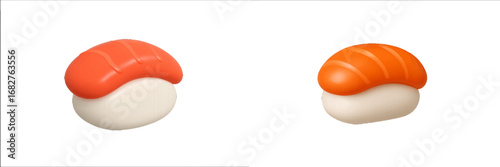 Salmon Nigiri Sushi with Rice and Orange Topping. Modern 3D Icon Set