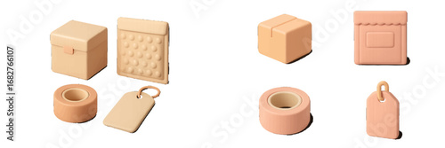 Isometric packaging and shipping icons with soft shadows on dark background. Modern 3D Icon Set