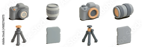 Digital Camera and Photography Gear Set. Modern 3D Icon Set