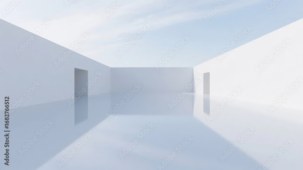 Obraz premium Minimalist White Corridor with Open Sky