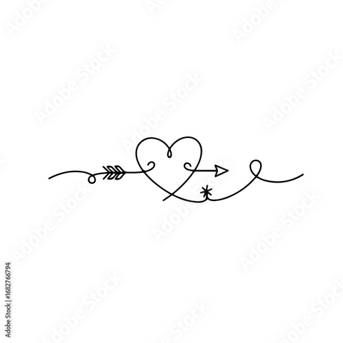Minimalist line art illustration of heart and love symbols, thin clean lines