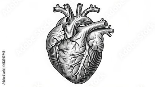 Anatomical Human Heart Engraving Style Illustration