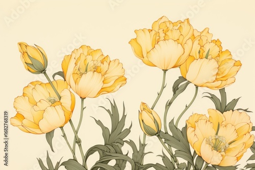 Yellow tulips flower art painting.