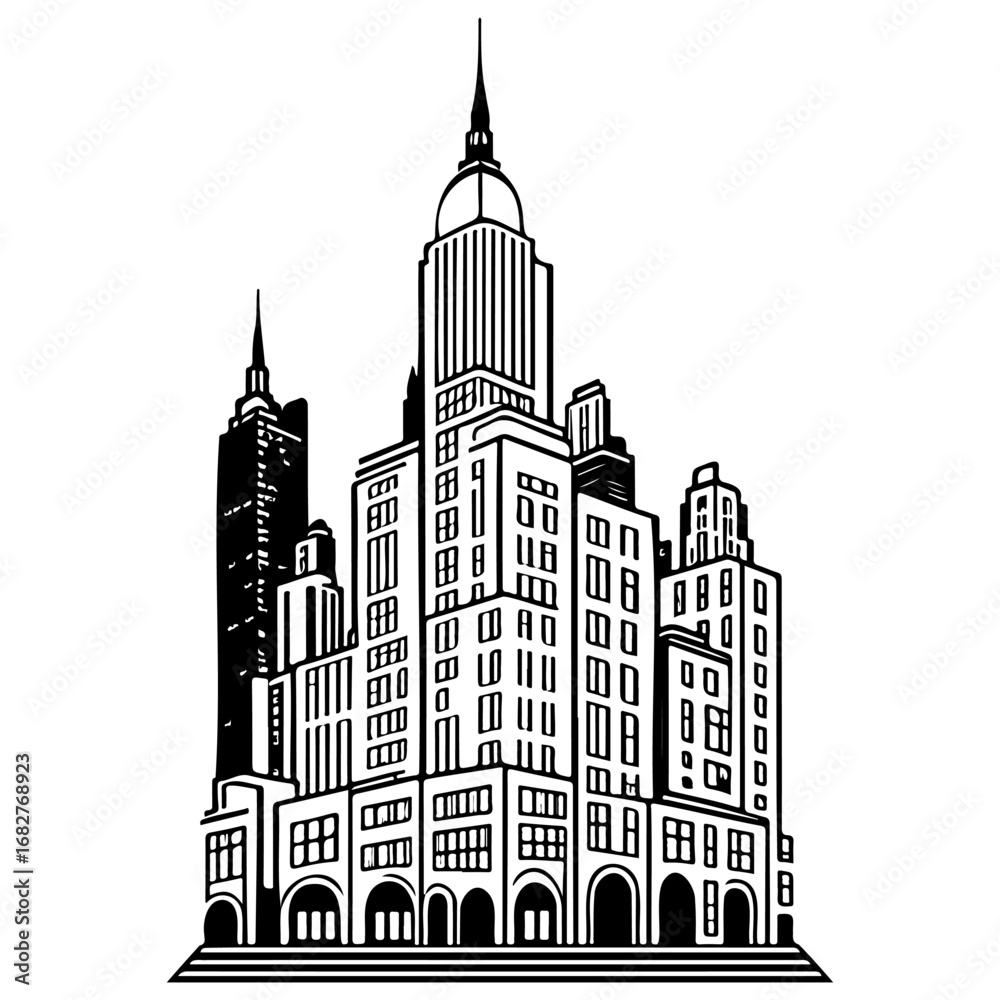 Fototapeta premium Urban cityscape architecture showcasing vintage skyscraper design emphasizing strong lines for