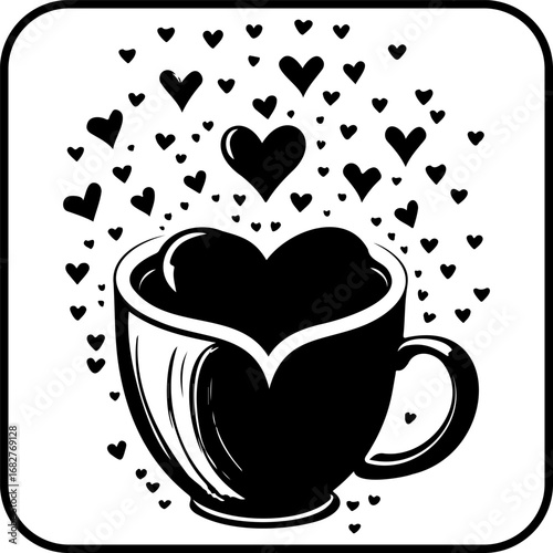 Whimsical beverage illustration adorned with hearts symbolising affection and the simple pleasures