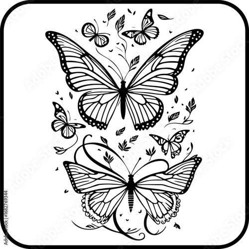 Wallpaper Mural Whimsical butterflies ascending among scattered leaves creating a monochrome artwork for nature Torontodigital.ca