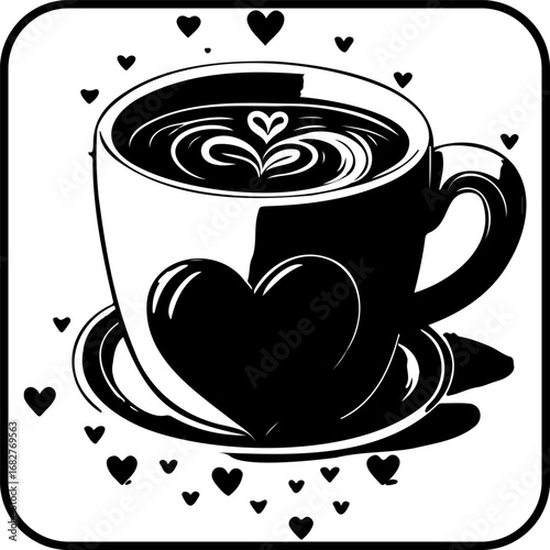 Whimsical coffee cup adorned with floating hearts expressing love through a caffeinated beverage