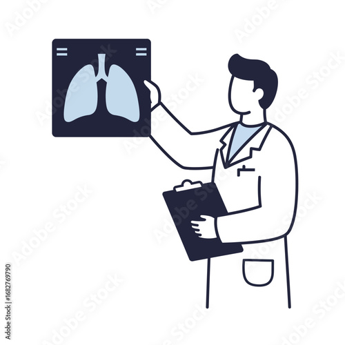 Doctor Examining Lung XRay Medical Professional Analyzing Respiratory Health Image.