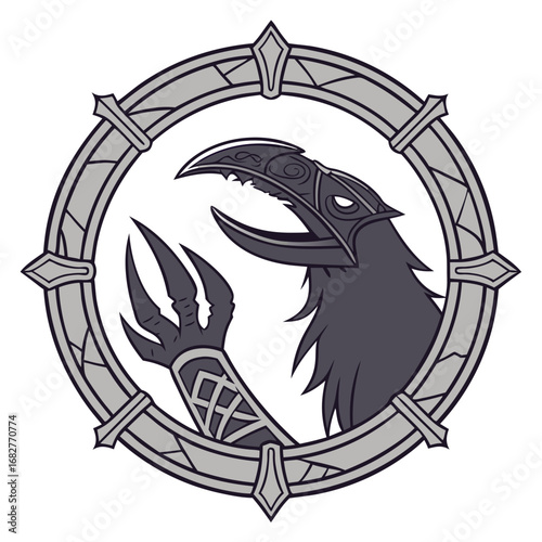 Ornate Raven Emblem with Intricate Details.