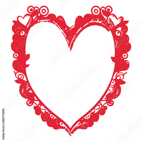Whimsical heart frame with decorative flourishes create an elegant design element for festive