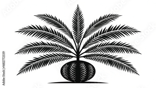 Black Silhouette Palm Tree in Pot white background