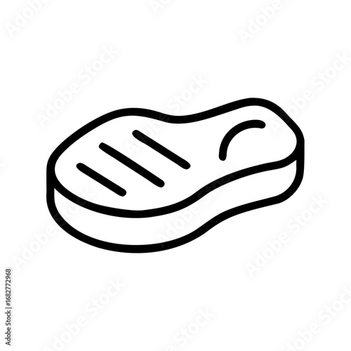 Simple outline drawing of a grilled steak with grill marks and a curved line on the surface shown