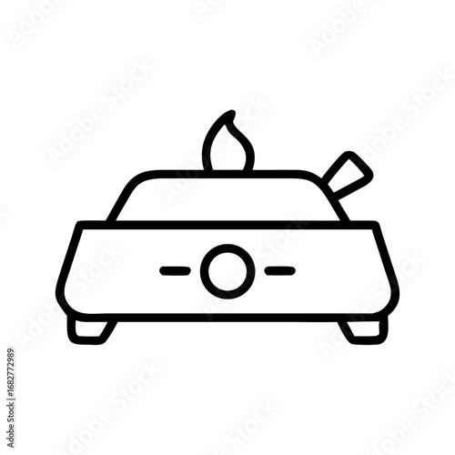 Illustration of a minimalist aroma lamp with a flame on top and a knob on the right side view