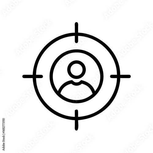Person icon centered in a target symbol with crosshairs representing focus and selection in black outline