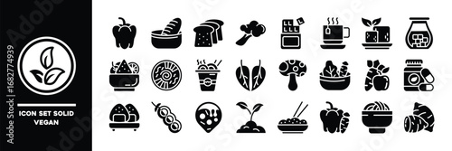 Vegan Themed Solid Icon Set and Related Elements.