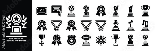 Awards and Badges Themed Solid Icon Set.