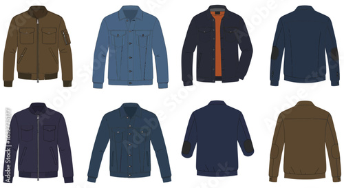 Collection of various jackets and coats in different colors and styles