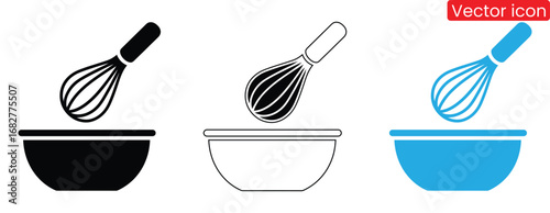 Whisking ingredients in a bowl culinary icon, Egg Beater and bowl glyph icon. Symbol, logo illustration.Mixing whisk and bowl vector icon. filled flat sign for mobile concept and web design.
