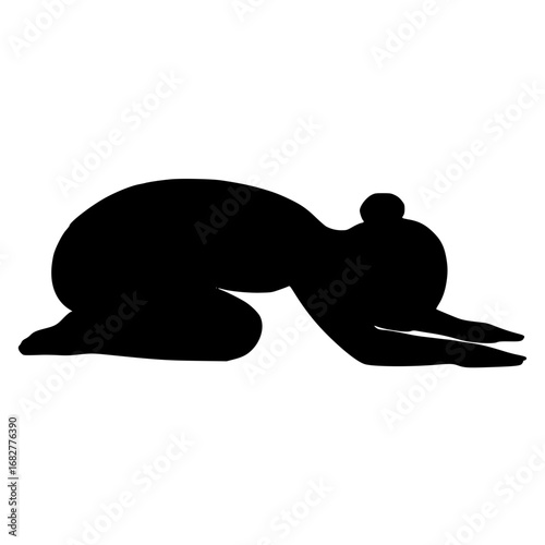 Realistic Female Child’s Pose Silhouette, Woman Balasana Black Vector, Female Yoga Resting Clipart