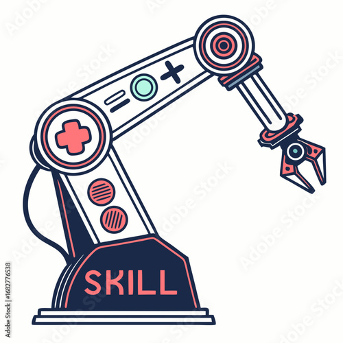 Stylized Robotic Arm with Gaming Controls and Skill Label.