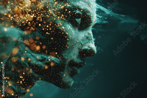 Abstract profile of a face, with particles of light