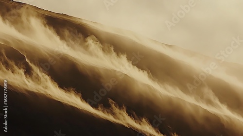 Golden sunrise over foggy mountain valley taken with a mirrorless camera using 24-70mm f2.8 lens, focus on mist rolling through valleys, warm natural light illuminating ridge lines