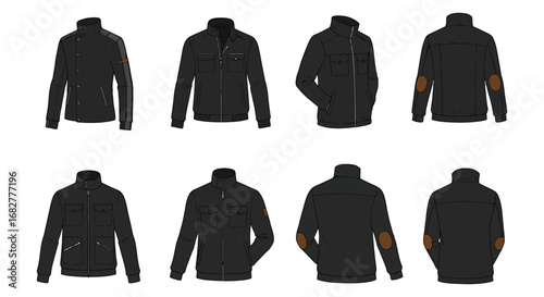 Black tactical jacket with orange accents from multiple angles