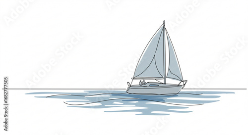 Minimalist sailboat sketch on calm water with gentle waves