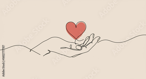 Hands holding heart symbol in minimalist line art