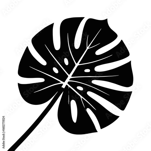 Vector art of monstera deliciosa leaf silhouette, a tropical plant with distinctive split leaves
