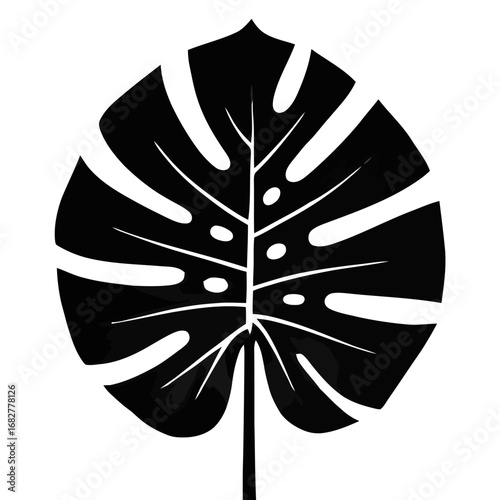 Vector art of monstera deliciosa leaf silhouette, a popular houseplant with unique fenestrated leaves