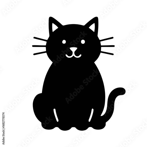 Vector art of charming black cat silhouette sitting sweetly, a delightful animal portrait