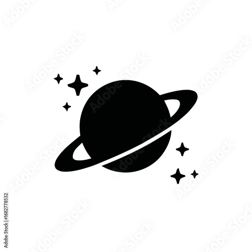 Vector art of minimalist planet with ring and stars illustration, perfect for space and astronomy projects