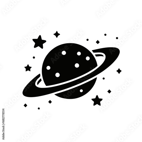 Illustration of a planet with rings and stars, ideal for space themed projects