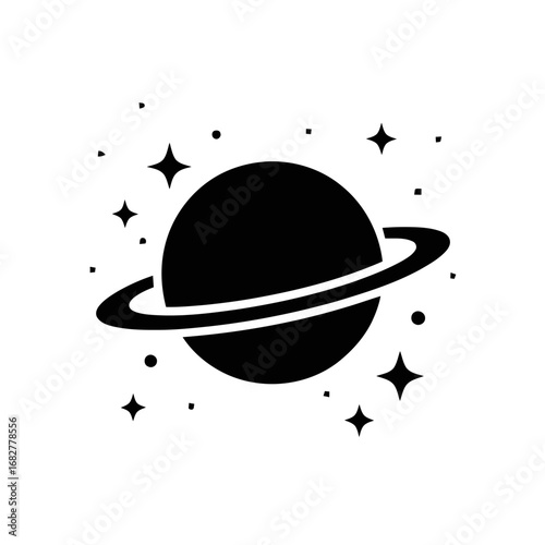 Illustration of a planet with rings and stars, suitable for space related designs