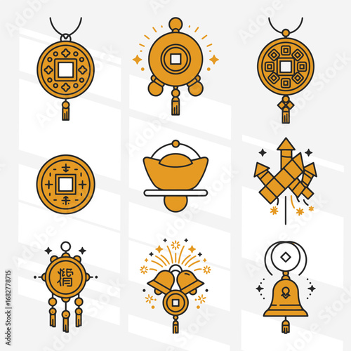 A set of Chinese Coin flat design concept on simplicity, elegance, and ease of recognition.