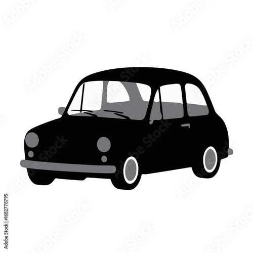 Vector art of black compact car side view, a classic vehicle for urban transportation