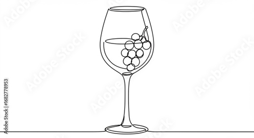 Wine glass with grapes outline